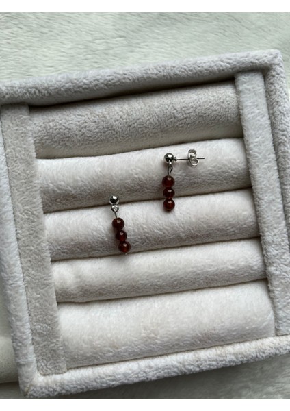 Minimal Hessonit Taşı Gümüş Kaplama Top Küpe El Yapımı