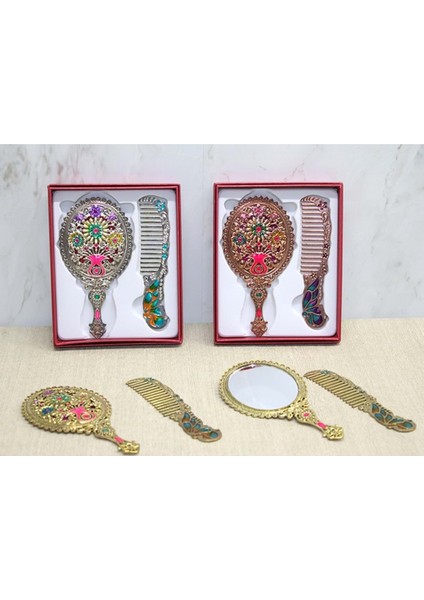 Antik Tarz Çiçek Desenli Ayna & Tarak Seti Küçük Boy Özel Üretim Vip fiyatları