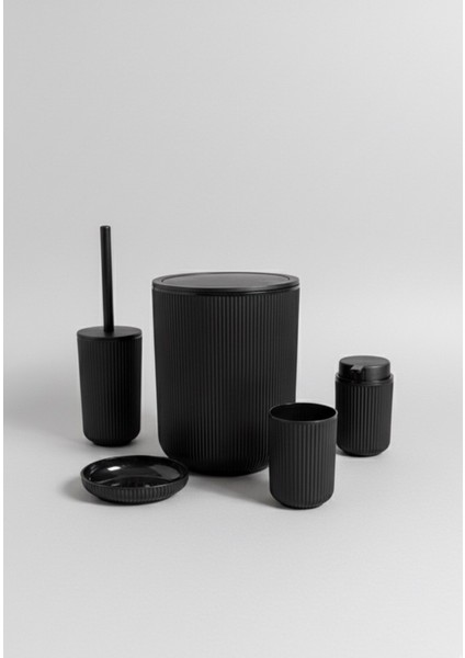 Çizgili 5 Li Banyo Seti Yuvarlak Siyah fiyatları