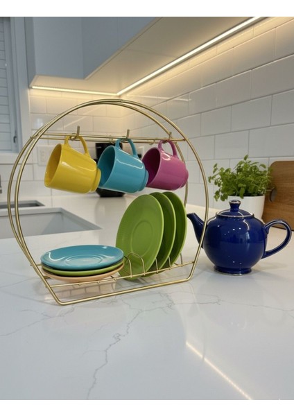 Kahve Fincanlık Düzenleyici Metal Kancalı Fincan Askılığı Altın