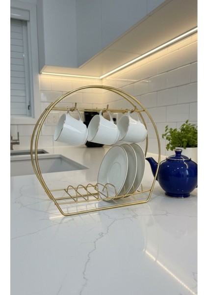 Kahve Fincanlık Düzenleyici Metal Kancalı Fincan Askılığı Altın modelleri