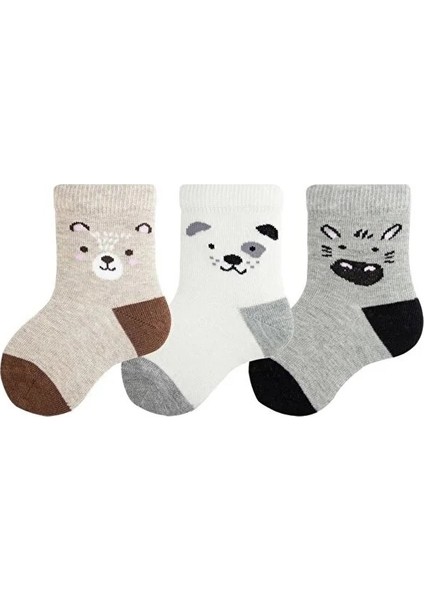 Hayvan Temalı Erkek Bebek Çorabı 3'lü Çok Renkli