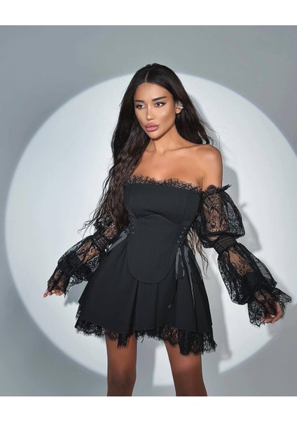 Lycra Lace & Striped Double Fabric Gipel Waterway Eyelet Detail Dress