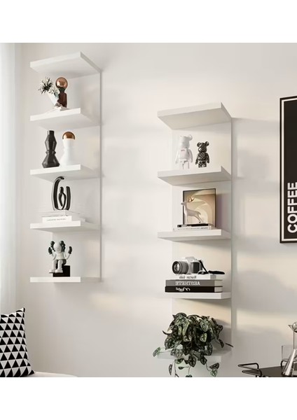 Katmanlı 5 Katlı Ahşap Duvar Rafı Depolama Rafı Beyaz 1 Adet