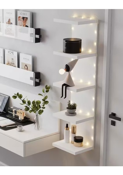 Katmanlı 5 Katlı Ahşap Duvar Rafı Depolama Rafı Beyaz 1 Adet fiyatları