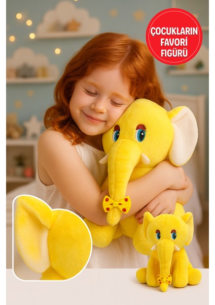 Sarı Fil Peluş Oyuncak 20×17 cm – Çocuk Odası Dekoru, Sevimli Bebek Hediyesi, Yumuşak Peluş Figür
