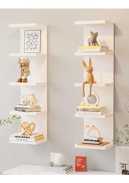 Katmanlı 5 Katlı Ahşap Duvar Rafı Depolama Rafı Beyaz 1 Adet modelleri