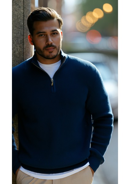 Erkek Balıkçı Zip Yaka Uzun Kollu Triko