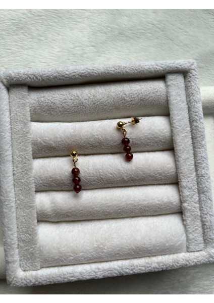 Minimal Hessonit Taşı Altın Kaplama Top Küpe El Yapımı