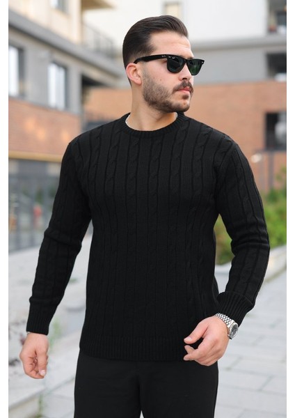 Erkek Örgü Desen Bisiklet Yaka Kazak