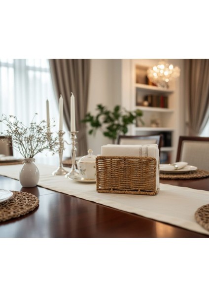 Hasır Rattan Peçetelik Diktörtgen Saklama Kutusu