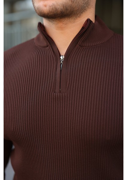 Erkek Balıkçı Zip Yaka Uzun Kollu Triko