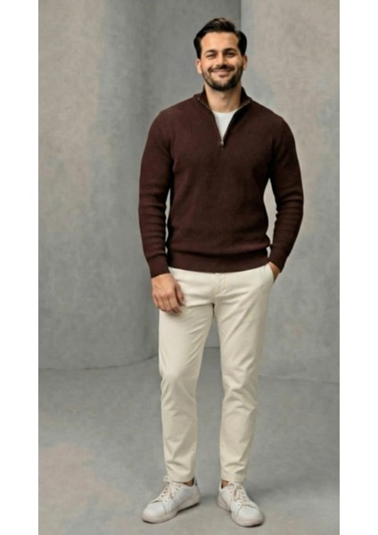 Erkek Balıkçı Zip Yaka Uzun Kollu Triko