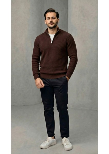 Erkek Balıkçı Zip Yaka Uzun Kollu Triko