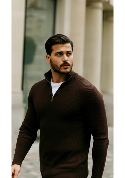 Erkek Balıkçı Zip Yaka Uzun Kollu Triko