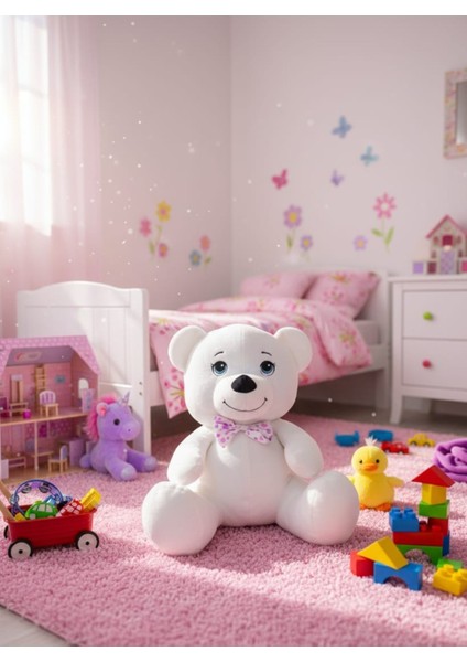 Sevimli Peluş Ayıcık Oyuncak Beyaz Papyonlu