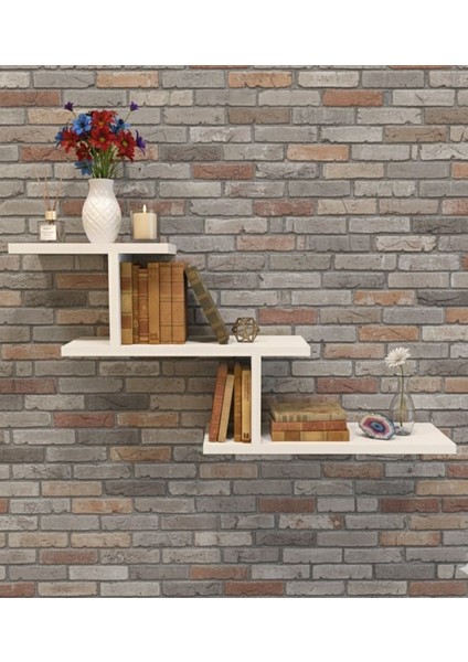 Üç Katlı T Şekilli Ahşap Raf Duvara Monte Depolama Rafı Beyaz fırsatları