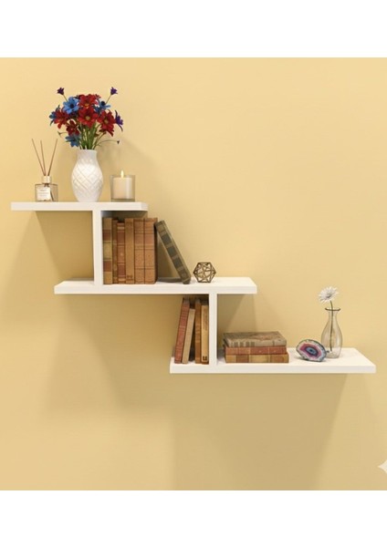 Üç Katlı T Şekilli Ahşap Raf Duvara Monte Depolama Rafı Beyaz indirimleri