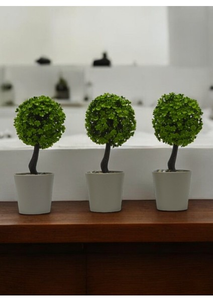 Yapay Çiçek Saksılı Mini Top Ağacı Canlı Şık Görünüm 1 Adet