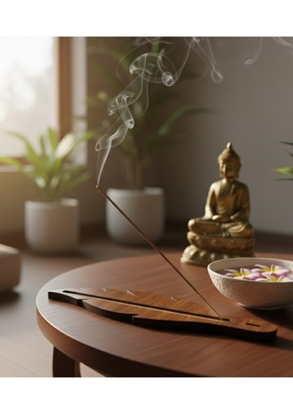 Yaprak Detaylı Tütsülük 25 cm Ahşap Şık