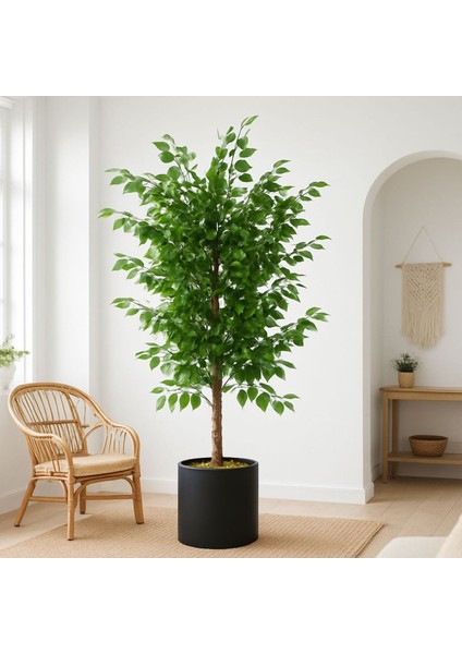 Yapay Ağaç Benjamin 150 cm Dolgun Yapraklı Lux Metal Saksı Dahıl