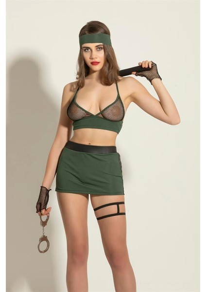 Fantezi File Sütyen Etek Takım Yeşil (BRF6466)