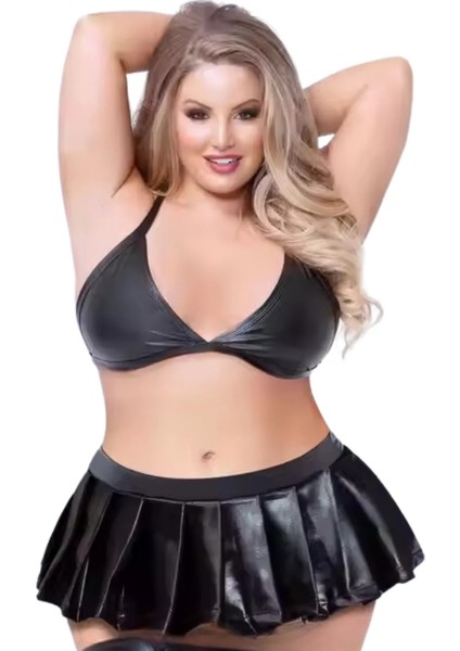 Büyük Beden Fantezi Sütyen ve Pileli Mini Etek Takımı