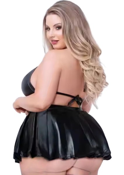 Büyük Beden Fantezi Sütyen ve Pileli Mini Etek Takımı fiyatları