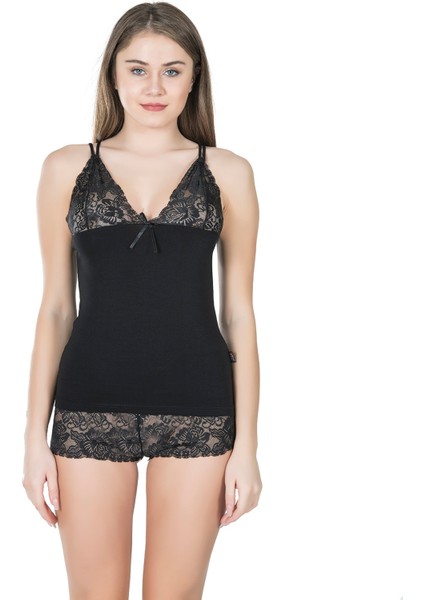 Ip Askılı Dantelli Atlet Şort Takım 251