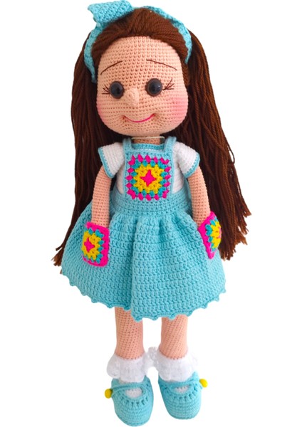 El Yapımı Turkuaz Elbiseli Motif Bebek