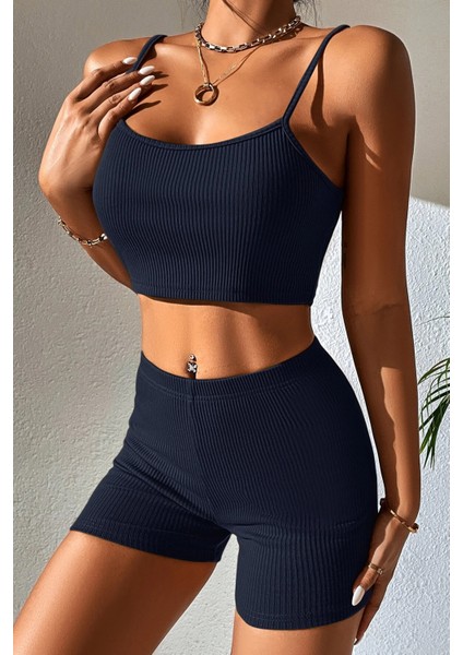 Kadın Lacivert Şortlu Kaşkorse Gecelik Takım indirimleri