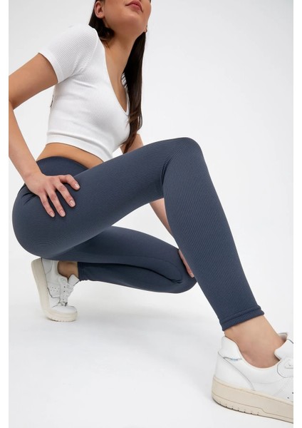 Lacivert Yüksek Bel Fitilli Tayt 0608 modelleri