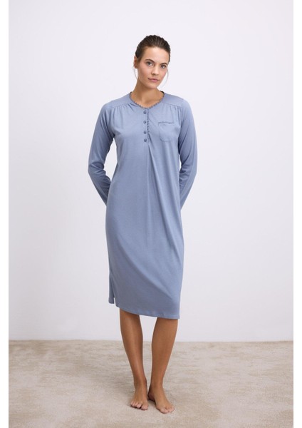 Modal Uzun Kollu Düğmeli Gecelik