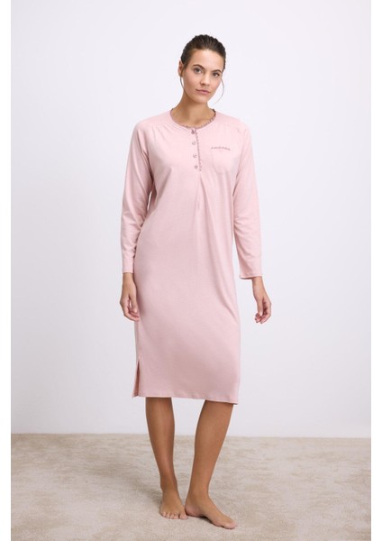 Modal Uzun Kollu Düğmeli Gecelik