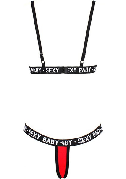 Kadın Siyah Yazı Detaylı Ipli Sütyen Takımı modelleri