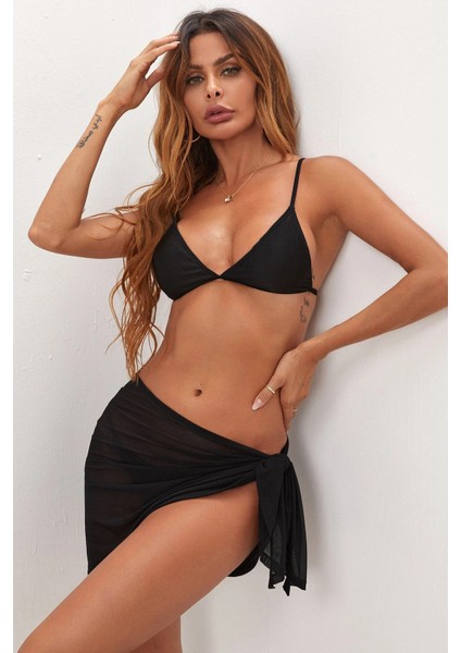 Kadın Siyah Transparan Belden Bağlamalı Pareo