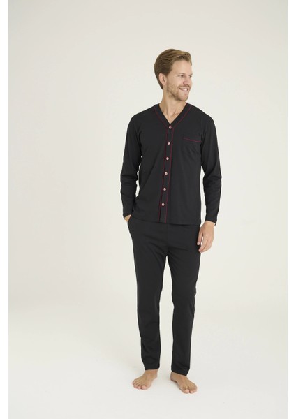 9267 Erkek V.yaka Boydan Düğmeli Pijama Takım