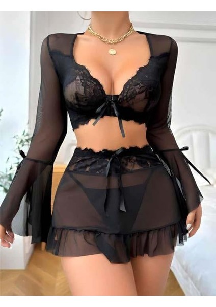 Siyah Dantelli Etekli Fantezi Tül Bolero Sütyen Takım fiyatları