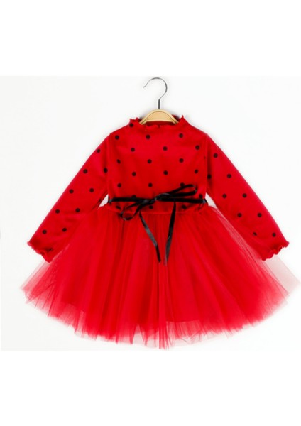 Linda Kız Bebek Prenses Kabarık Tütü Elbise Uzun Kol Puantiyeli Esnek Likralı Kırmızı Tüllü Yılbaşı Hediyesi indirimleri