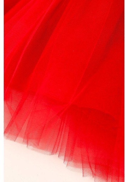 Linda Kız Bebek Prenses Kabarık Tütü Elbise Uzun Kol Puantiyeli Esnek Likralı Kırmızı Tüllü Yılbaşı Hediyesi