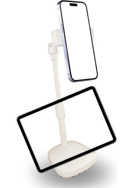 Masa Üstü Tablet ve Telefon Tutucu Plastik Aparat Beyaz Telefon Standı (5047)