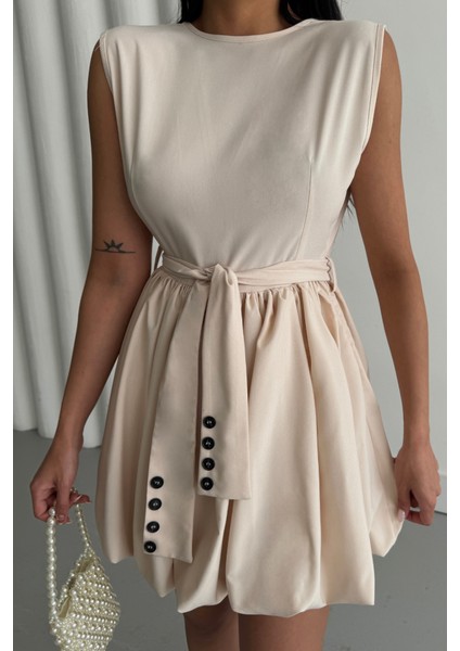 Balon Etekli Tasarım Kısa Elbise - Bej fiyatları