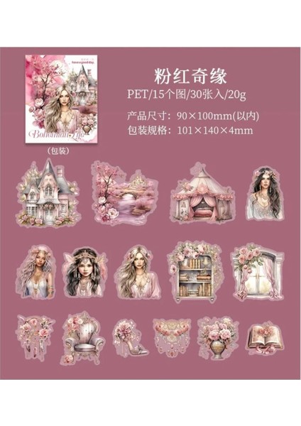 E3-30 Adet Bohemian Life Pet Sticker - Renk : Yesil fiyatları