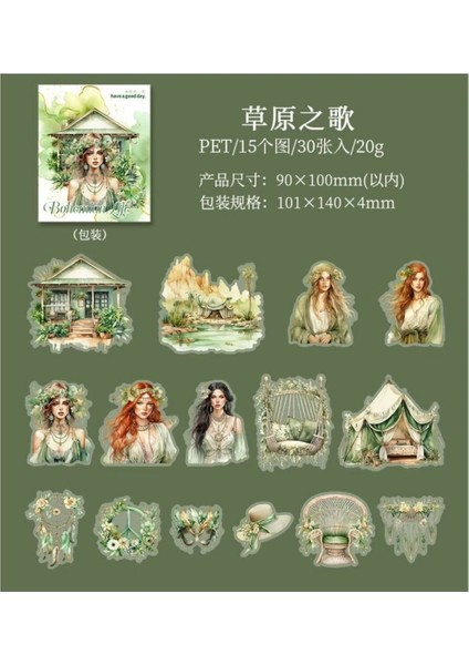 E3-30 Adet Bohemian Life Pet Sticker - Renk : Yesil modelleri