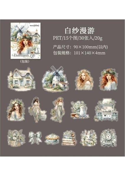 E3-30 Adet Bohemian Life Pet Sticker - Renk : Yesil fırsatları