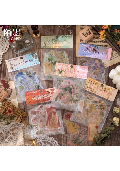 O7-30 Adet Yaldızlı Cicek Pet Sticker - Renk : Mor