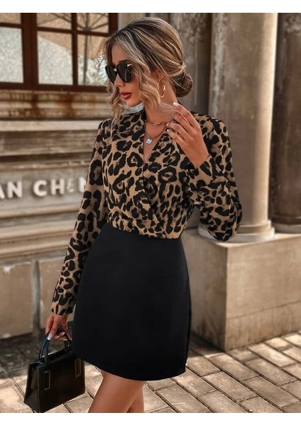 Kadın Uzun Kollu Kruvaze Yakalı Üst Dalgıç Alt Ithal Krep Mini Elbise modelleri