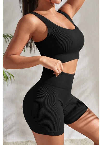 Kadın Siyah Kalın Askılı Yüksek Bel Şortlu Gecelik Takımı indirimleri