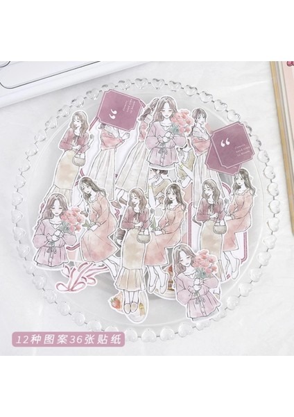 W2-36 Adet Kız ve Cerceve Sticker Seti - Renk : Yesil