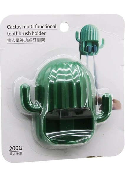 Kaktüs Modeli Diş Fırçalık - 2 Kol Askılık Yapışkanlı Montaj (5047)
